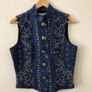Western Bandana Print Cactus Flower Vest